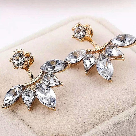 Gold Rhinestone Ear Swing Ear Jacket Earrings - Picture 5 of 10